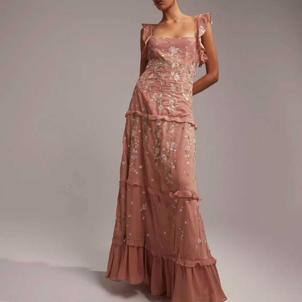 Asos cami embellished maxi dress with embroidery in rose